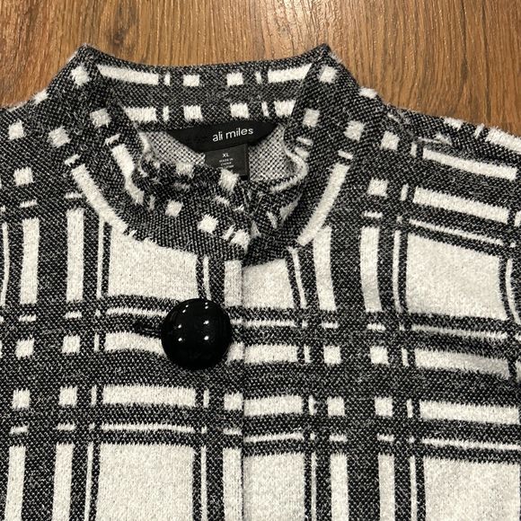 Ali Miles Jacket Womens XL Black White Window Pane Button Stretch Cardigan - Picture 4 of 6